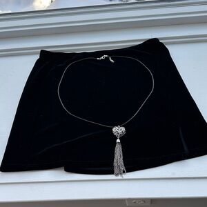 Motorcycle Silver Heart with fringe tassel hangs down, 28 inches leather cord.